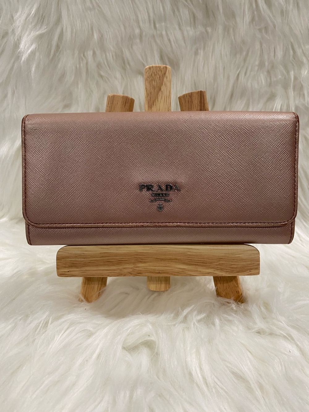 PRADA Rose Gold Saffiano Leather Long Wallet with Silver Logo - Picture 2 of 16